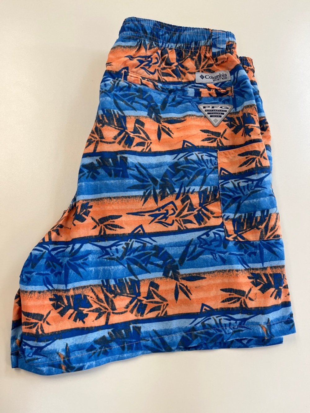 Columbia Blue and Orange Striped Swim Shorts